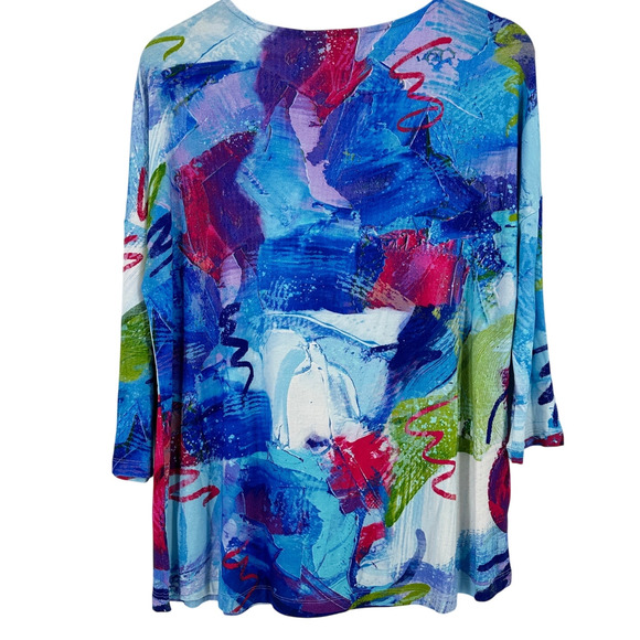 Ali Miles Round Neck Drop Shoulder Clear Embellished Shirt Sz Medium Artsy - Picture 4 of 7